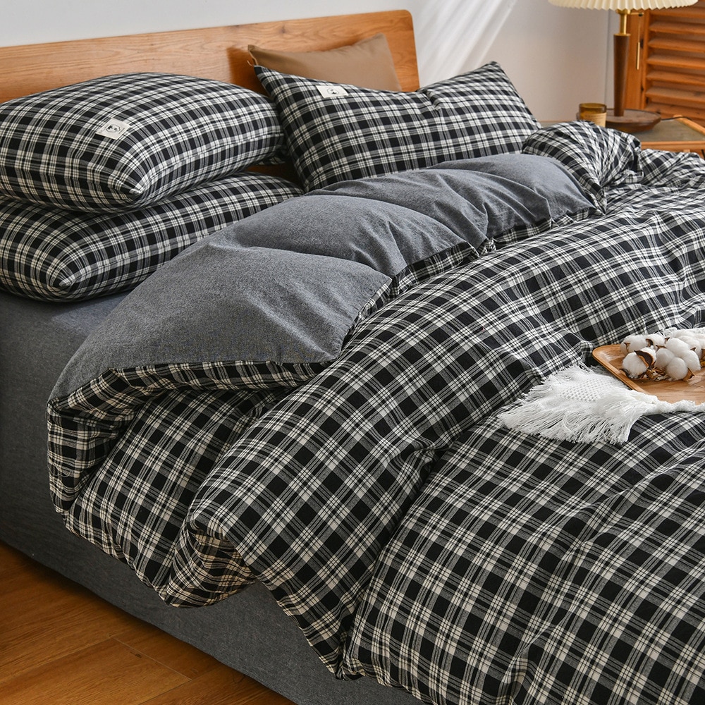 Pure-Cotton-Four-Piece-Set-100-Cotton-Naked-Sleeping-Solid-Plaid-Quilt-Cover-Student-Dormitory-4-1