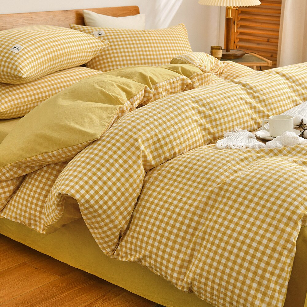 Pure-Cotton-Four-Piece-Set-100-Cotton-Naked-Sleeping-Solid-Plaid-Quilt-Cover-Student-Dormitory-4-2