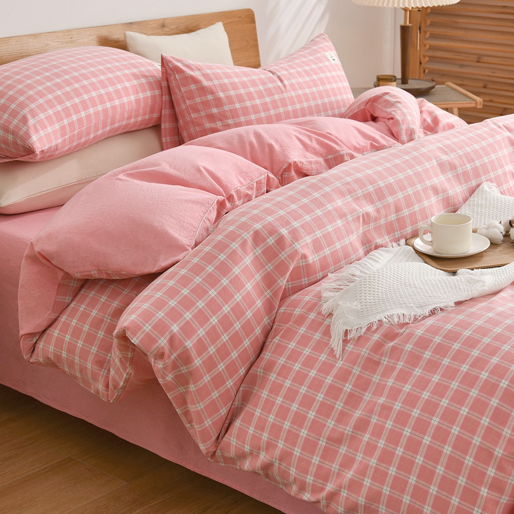 Pure-Cotton-Four-Piece-Set-100-Cotton-Naked-Sleeping-Solid-Plaid-Quilt-Cover-Student-Dormitory-4-3