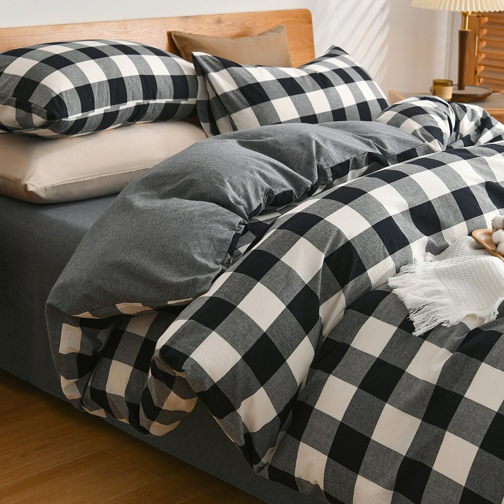 Pure-Cotton-Four-Piece-Set-100-Cotton-Naked-Sleeping-Solid-Plaid-Quilt-Cover-Student-Dormitory-4-4