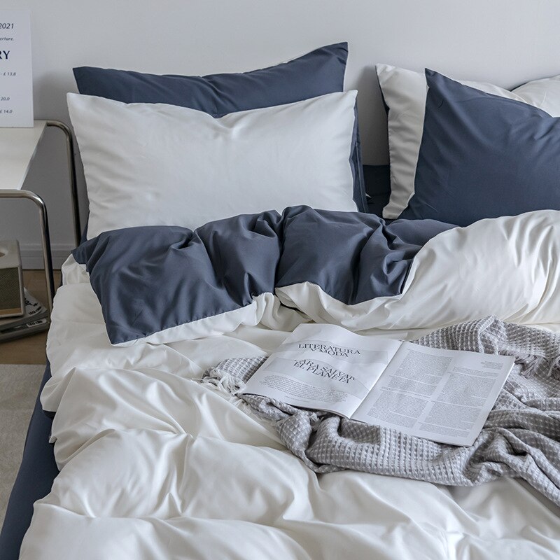 Solid-Color-Dual-Color-Washed-Cotton-Bedding-Student-Dormitory-Bed-Sheets-Quilt-Covers-Fitted-Sheets-Three-6