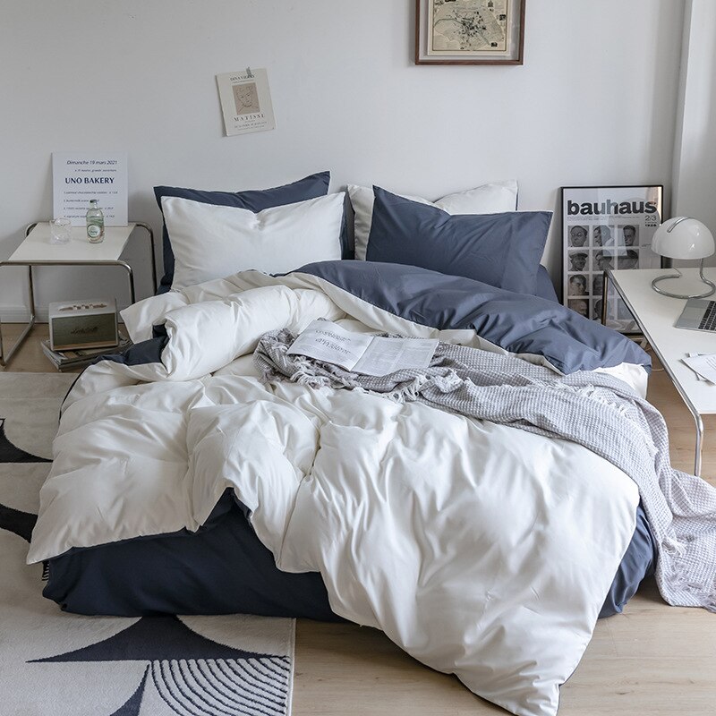 Solid-Color-Dual-Color-Washed-Cotton-Bedding-Student-Dormitory-Bed-Sheets-Quilt-Covers-Fitted-Sheets-Three-8