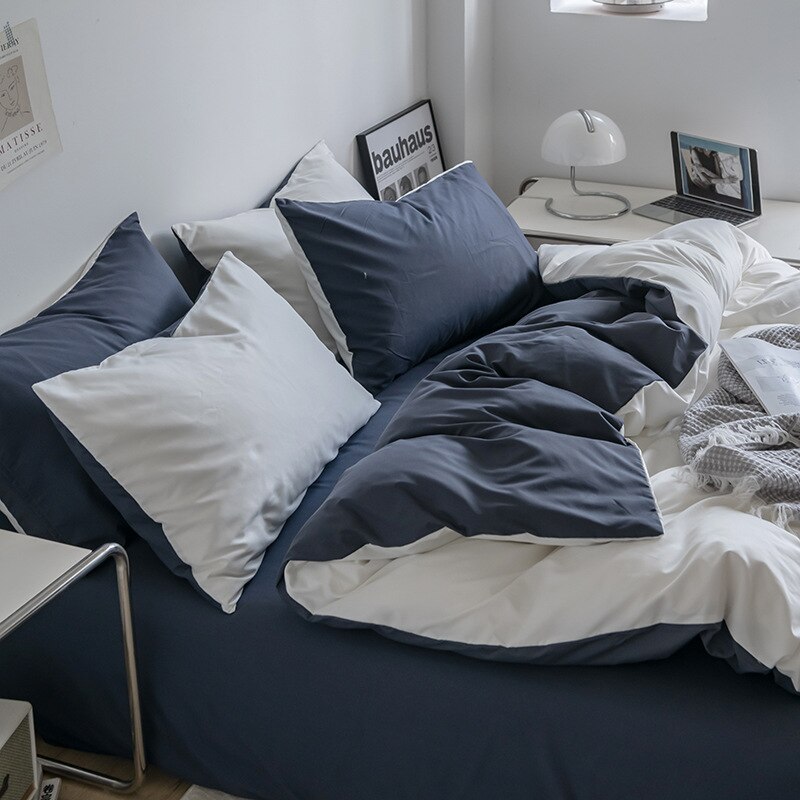 Solid-Color-Dual-Color-Washed-Cotton-Bedding-Student-Dormitory-Bed-Sheets-Quilt-Covers-Fitted-Sheets-Three-9